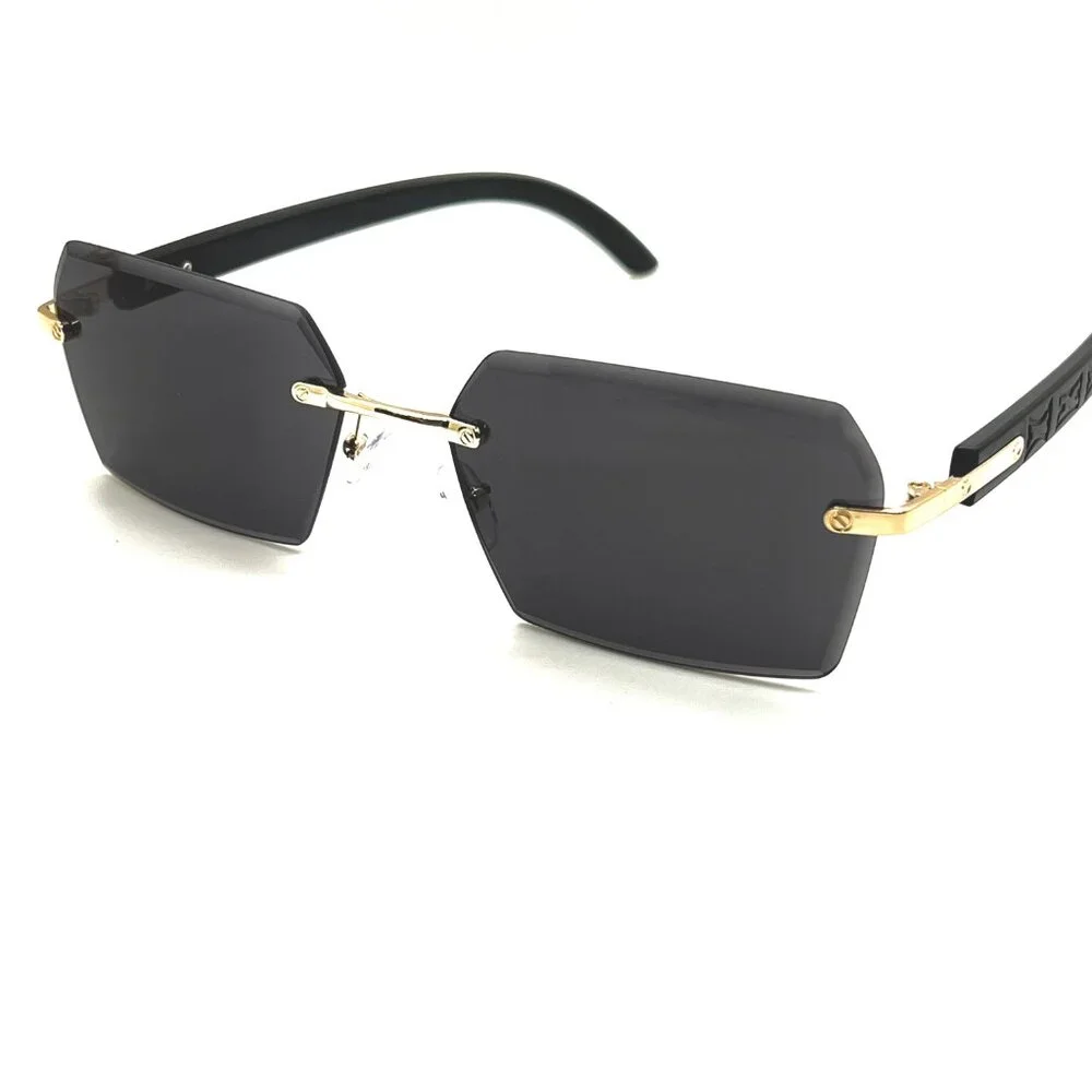 Men Sunglasses Trendy Black Lens Rectangular‎ Fashion Rapper Shades Gold Lentes